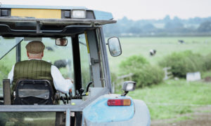 senior man in tractor driving